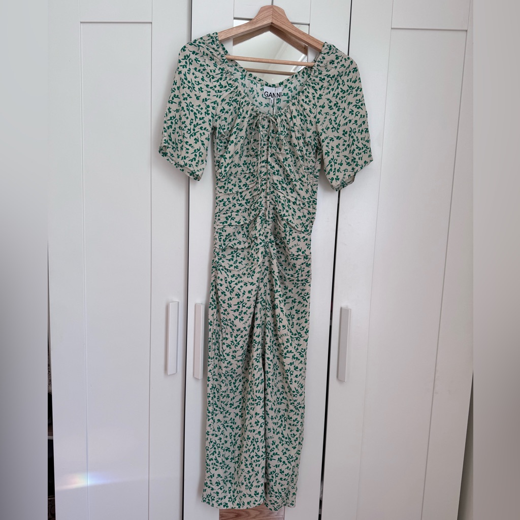 Ganni Cream And Green Floral Dress